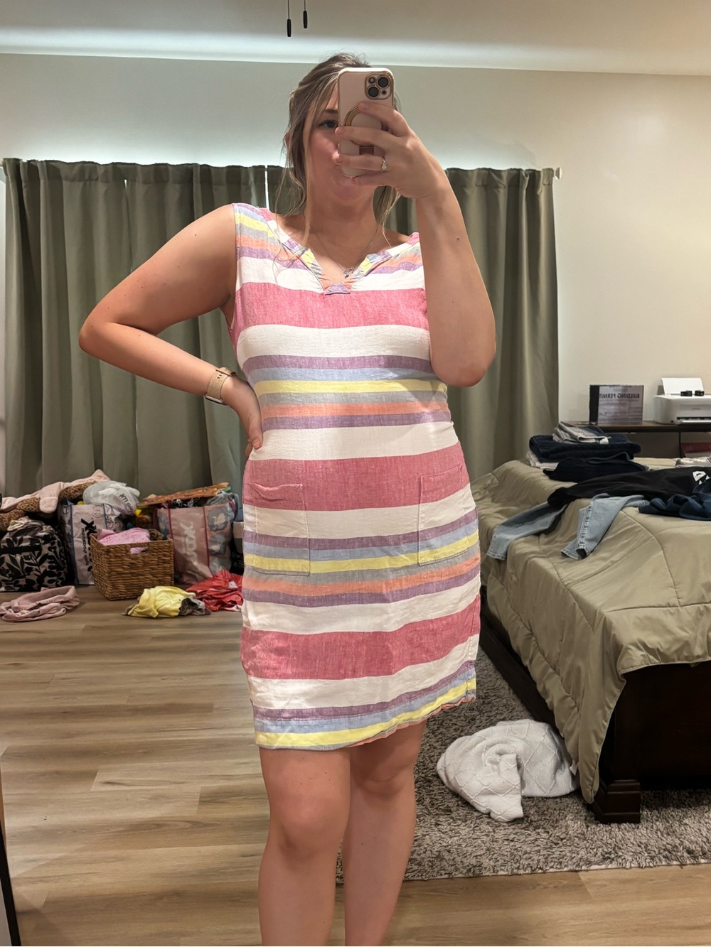 Boden Pink and Multicolor Stripe Sleeveless Mini Dress